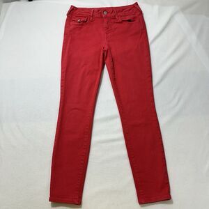 True Religion Women's 26 Red Mid Rise Skinny Jeans 27" Inseam Patch Logo